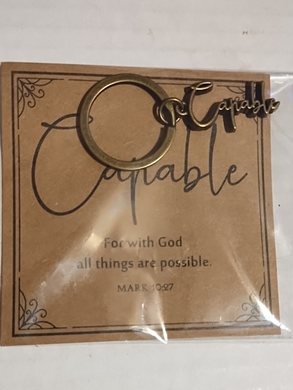 New Capable Script Charm Keyring - Gold Tone - Picture 2 of 5